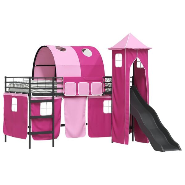 vidaXL Kinderloftbett Schwarz und Pink 90 x 200 cm Metall