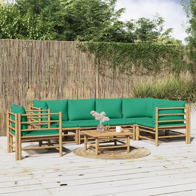 vidaXL 7-tlg. Garten-Lounge-Set mit Grünen Kissen Bambus