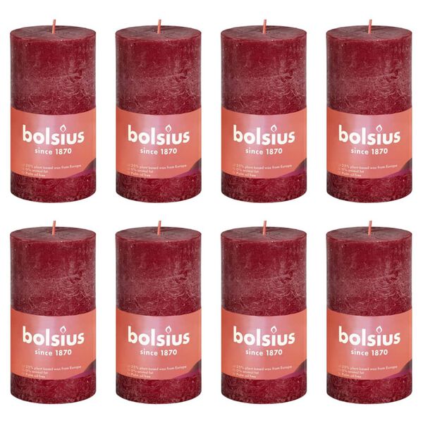 Bolsius Rustikale Stumpenkerzen Shine 8 Stk. 100x50 mm Samtrot