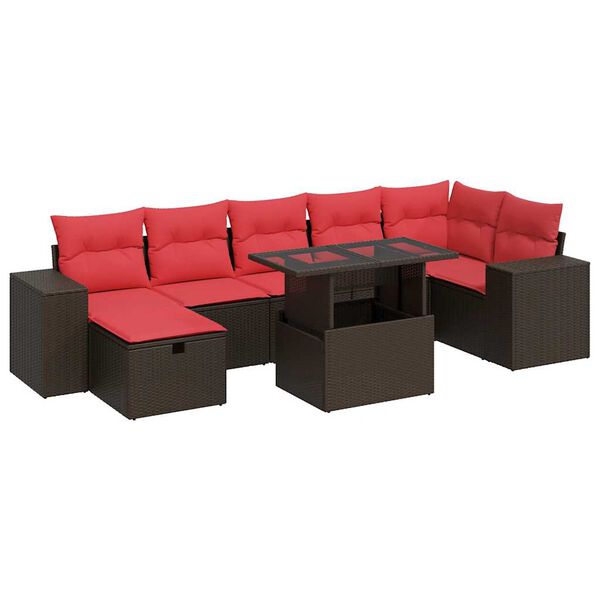 vidaXL 8-tlg. Garten-Sofagarnitur mit Kissen Schwarz Poly Rattan