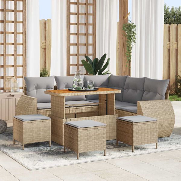 vidaXL Gartensofa-set 9 pcs Beige Poly-Rattan