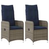 vidaXL Gartenst&uuml;hle Verstellbar 2 Stk. mit Kissen Grau Poly Rattan