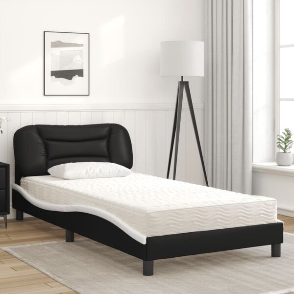 vidaXL Bett mit Matratze "Hvar" Schwarz und Wei&szlig; 100x200 cm Kunstleder