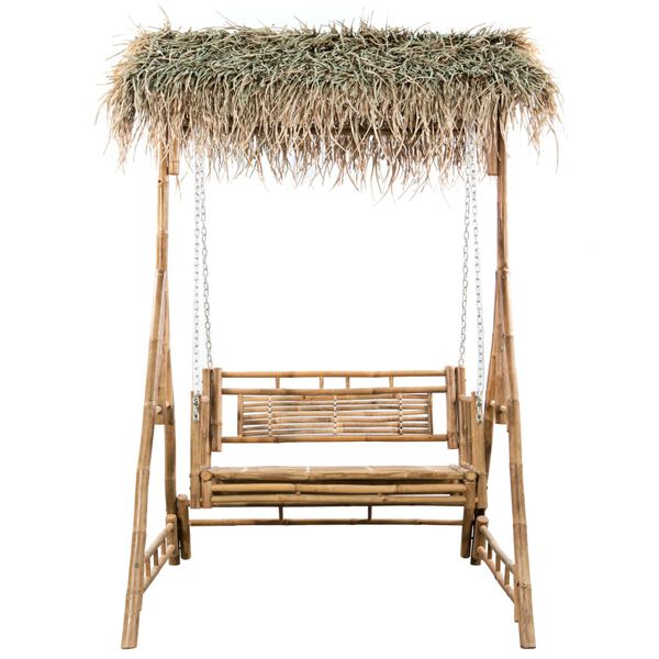 vidaXL Hollywoodschaukel mit Palmbl&auml;ttern und Kissen 202 cm Bambus