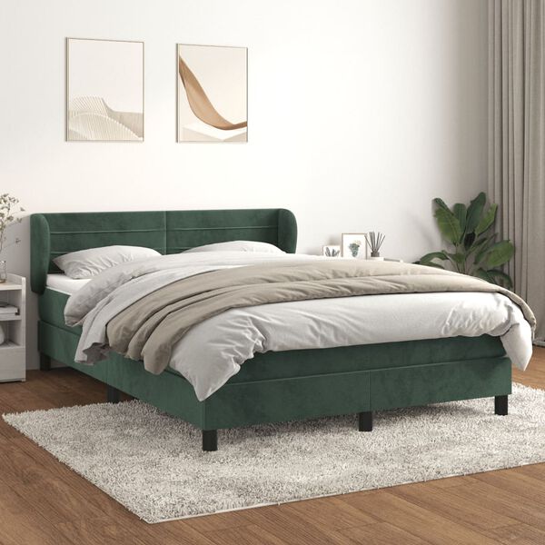 vidaXL Boxspringbett mit Matratze Dunkelgr&uuml;n 140x200 cm Samt