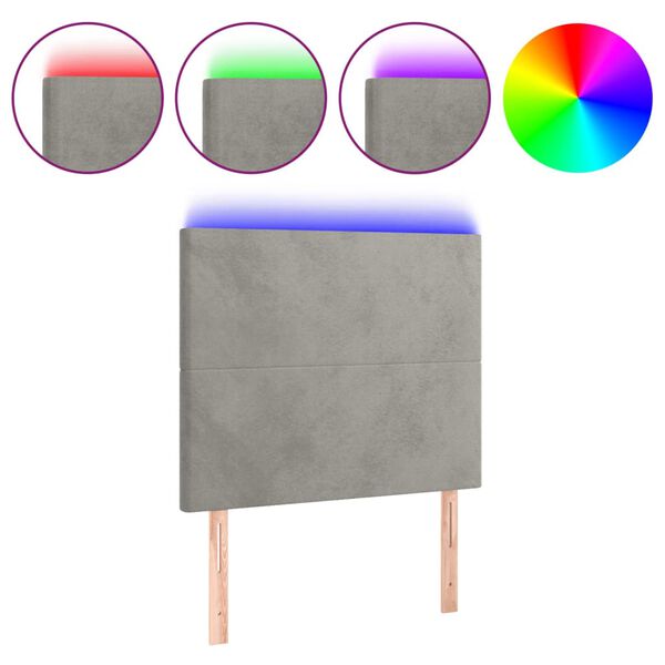 vidaXL LED Kopfteil Hellgrau 80x5x118/128 cm Samt
