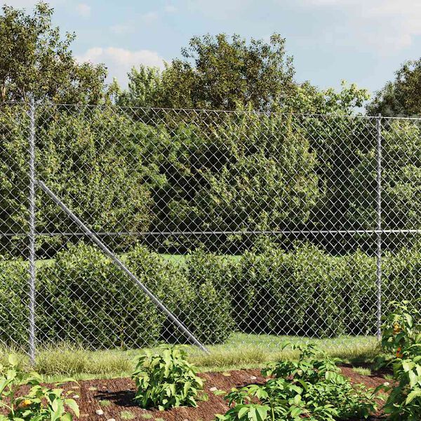vidaXL Maschendrahtzaun mit Bodenh&uuml;lsen Silbern 1,6x10 m