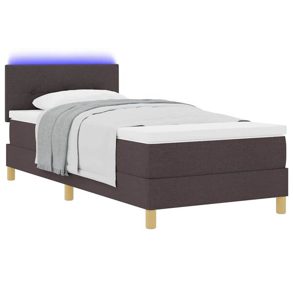 vidaXL LED Boxspringbett mit Matratze Dunkelbraun 90 x 190 cm Stoff