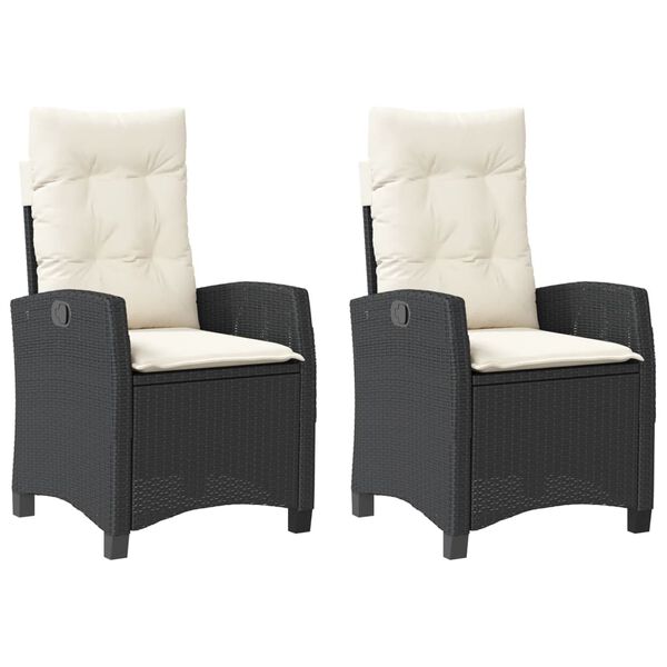 vidaXL Gartensessel mit Kissen 2 Stk. Verstellbar Schwarz Poly Rattan
