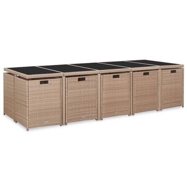 vidaXL 15-tlg. Garten-Essgruppe mit Auflagen Poly Rattan Beige