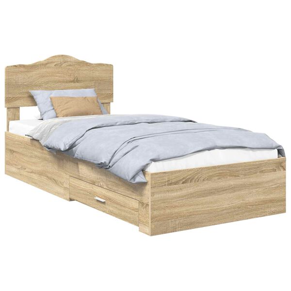 vidaXL Bettrahmen mit Kopfteil Sonoma-Eiche 90 x 200 cm Holzwerkstoff