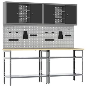 vidaXL Werkbank-Set 8 stk. Schwarz und Grau Pulverbeschichteter Stahl