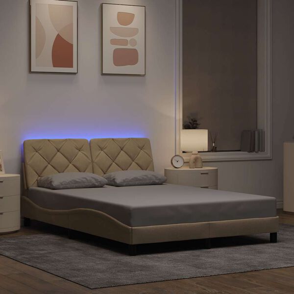 vidaXL Bettgestell mit LED ohne Matratze Creme 140x200 cm Stoff