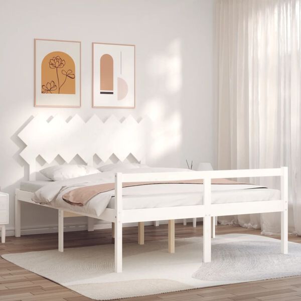 vidaXL Seniorenbett mit Kopfteil Wei&szlig; Kingsize Massivholz
