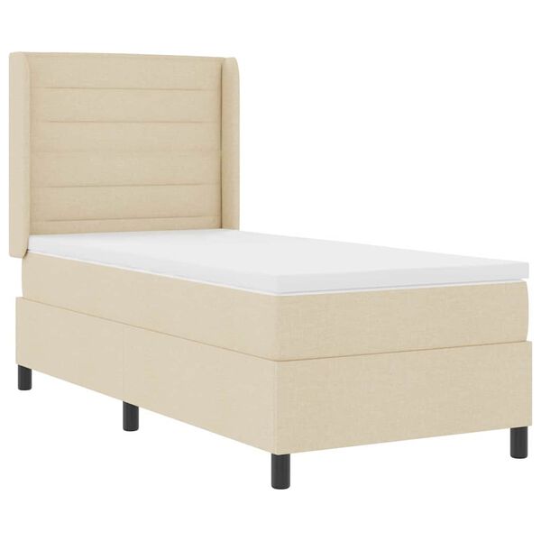 vidaXL LED Boxspringbett mit Matratze Creme 100 x 200 cm Stoff