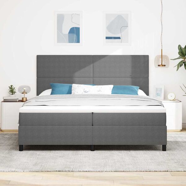 vidaXL LED Boxspringbett Hellgrau und Wei&szlig; 200 x 200 cm Cordstoff