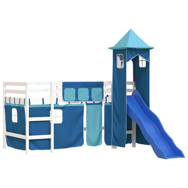 vidaXL Kinderhochbett mit Turm Blau 90x200 cm Massivholz Kiefer