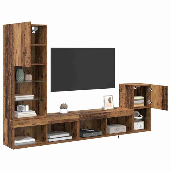 vidaXL TV-Wandger&auml;te mit LED-Lichtleisten Altholz Holzwerkstoff