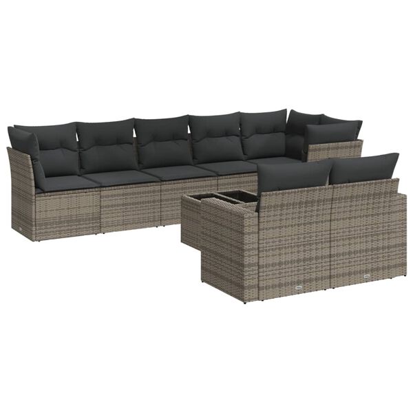 vidaXL 9-tlg. Garten-Sofagarnitur mit Kissen Grau Poly Rattan