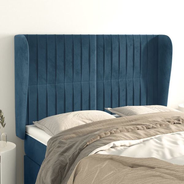 vidaXL Kopfteil mit Ohren Dunkelblau 147x23x118/128 cm Samt
