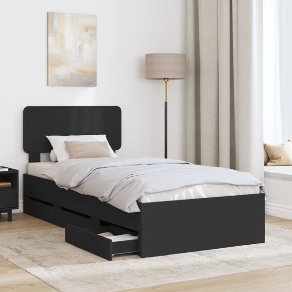 vidaXL Bettrahmen mit Kopfteil Schwarz 100 x 200 cm Holzwerkstoff