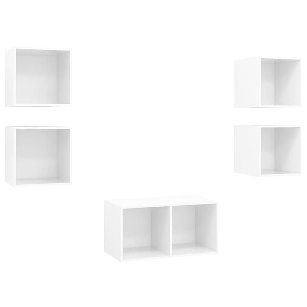vidaXL 5-tlg. TV-Schrank-Set Hochglanz-Wei&szlig; Holzwerkstoff