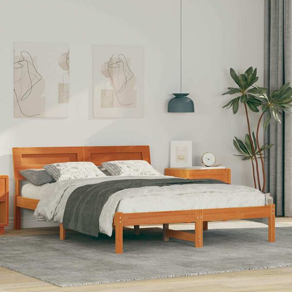 vidaXL Bettrahmen Wachsbraun 140 x 190 cm Massives Kiefernholz