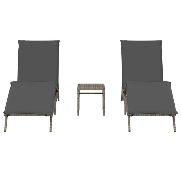 vidaXL Sonnenliegen 2 Stk. mit Tisch Grau Poly Rattan