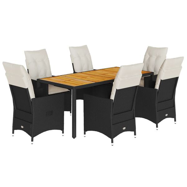 vidaXL 7-tlg. Garten-Essgruppe mit Kissen Schwarz Poly Rattan