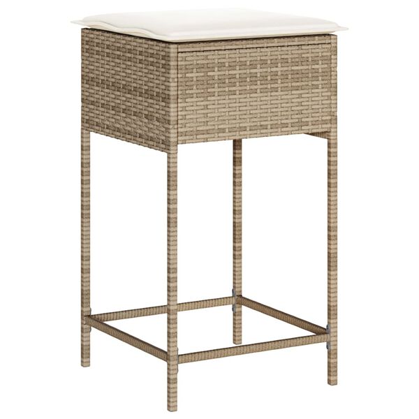 vidaXL Garten-Barhocker mit Kissen 2 Stk. Beige Poly Rattan