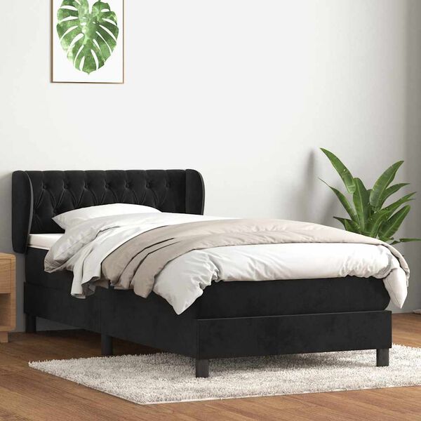 vidaXL Boxspringbett mit Matratze Schwarz 80x220 cm Samt
