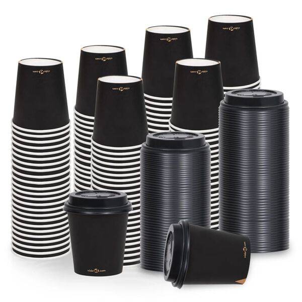vidaXL Pappbecher mit Deckel 200 ml 250 Stk. Schwarz