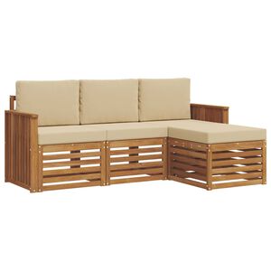 vidaXL Outdoor-Sofagarnitur mit Kissen 4 pcs Natur und Beige