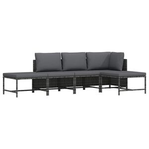 vidaXL 5-tlg. Garten-Sofagarnitur mit Auflagen Grau Poly Rattan