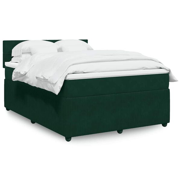 vidaXL Boxspringbett mit Matratze Dunkelgr&uuml;n 160x200 cm Samt