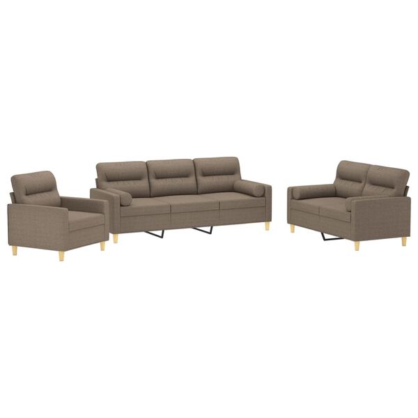 vidaXL 3-tlg. Sofagarnitur mit Kissen Taupe Stoff
