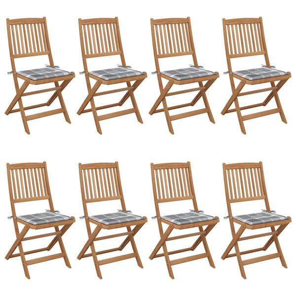 vidaXL Klappbare Gartenst&uuml;hle 8 Stk. mit Kissen Massivholz Akazie