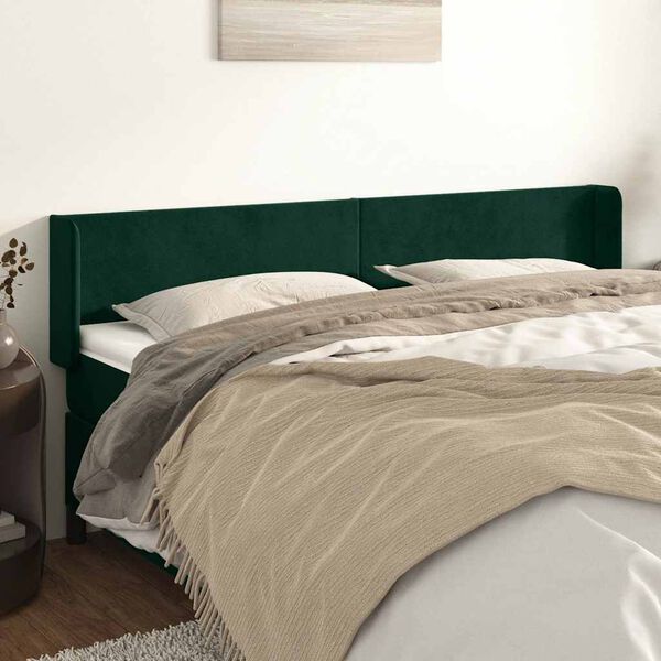 vidaXL Kopfteil mit Ohren Dunkelgr&uuml;n 163x16x78/88 cm Samt