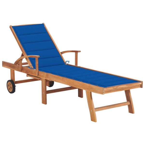 vidaXL Sonnenliege mit Auflage K&ouml;nigsblau Massivholz Teak