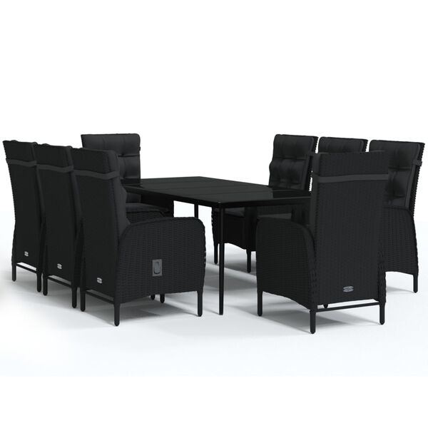 vidaXL 9-tlg. Garten-Essgruppe mit Kissen Schwarz