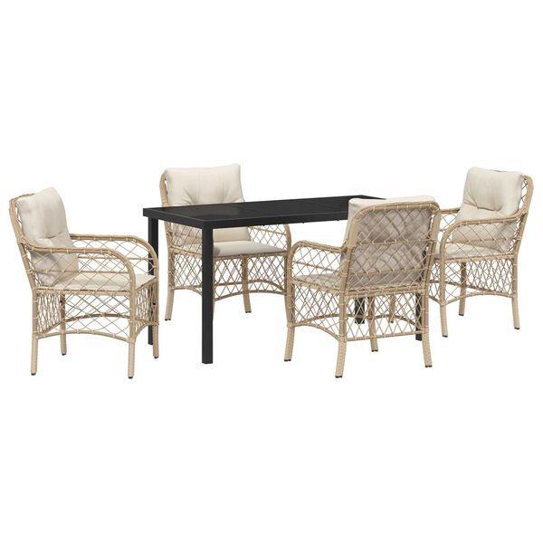 vidaXL Garten Essgruppe mit Kissen 5 pcs Beige Poly-Rattan