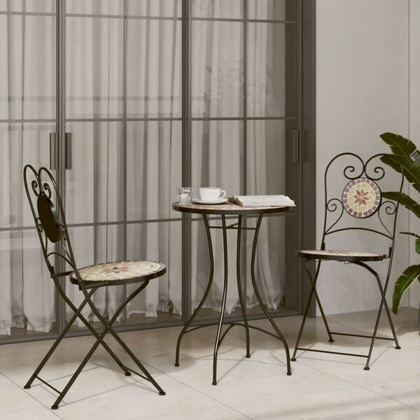 vidaXL Mosaik-Bistro-Set Terrakottarot und Weiß Eisen und Keramik