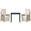 vidaXL Garten Essgruppe mit Kissen 3 pcs Beige Poly-Rattan