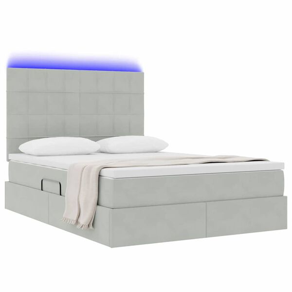 vidaXL Bett mit Stauraum und LED Hellgrau 140 x 190 cm Samt