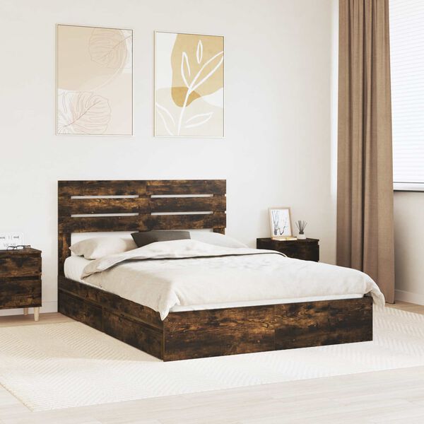 vidaXL Aufbewahrungsbett Ger&auml;ucherte Eiche 160 x 200 cm Holzwerkstoff