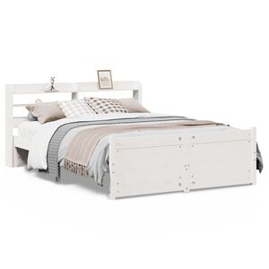 vidaXL Bettgestell mit Kopfteil ohne Matratze Wei&szlig; 135x190 cm