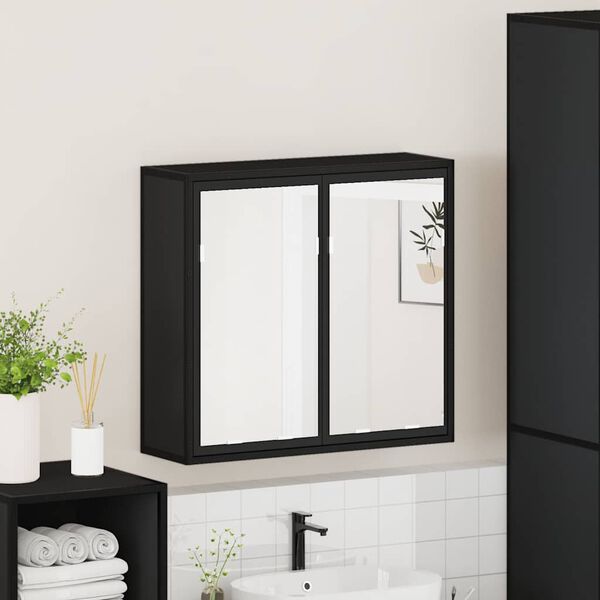 vidaXL Spiegelschrank Schwarz 65x20x60 cm Holzwerkstoff