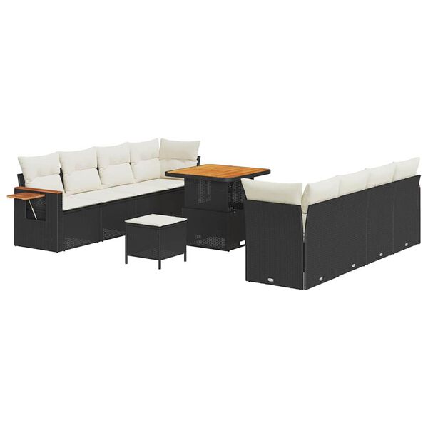 vidaXL Garten-Sofa-Set mit Kissen mit Speicher Schwarz Poly Rattan