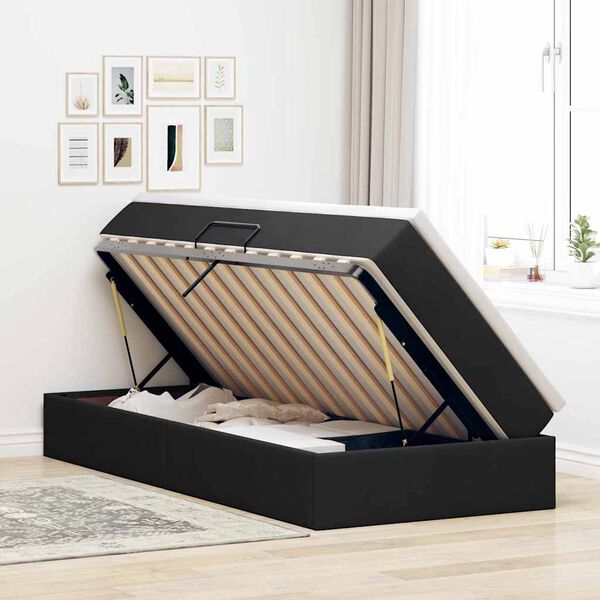 vidaXL Aufbewahrungsbett mit Matratze Schwarz 100 x 200 cm Polyester