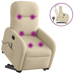 vidaXL Massagesessel mit Aufstehhilfe Creme Stoff